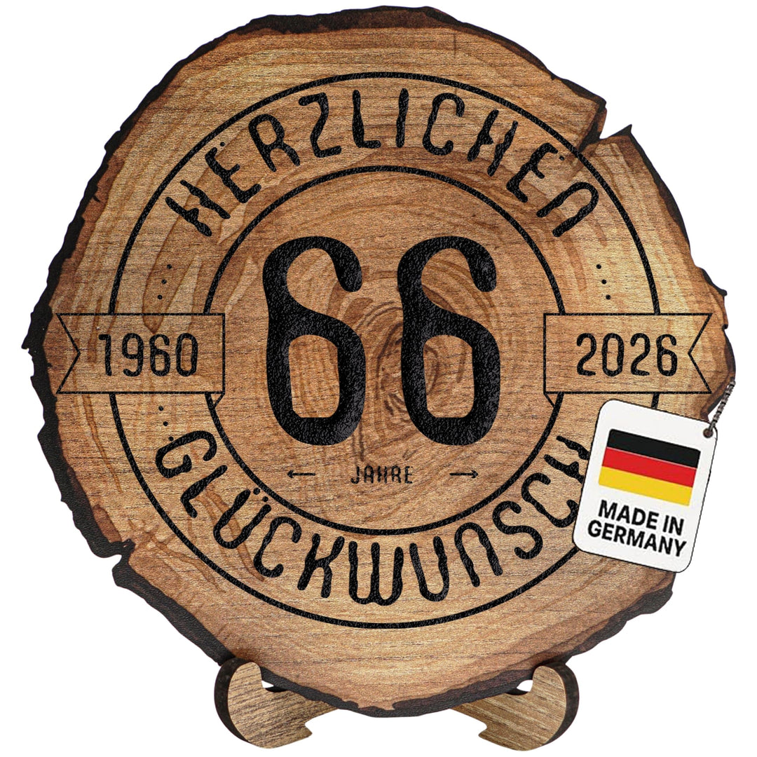 DARO Design – Baumscheibe mit Gravur für 66. Geburtstag – Geburtstags Geschenk aus Holz – Hochwertig