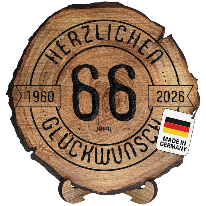 DARO Design – Baumscheibe mit Gravur für 66. Geburtstag – Geburtstags Geschenk aus Holz – Hochwertig
