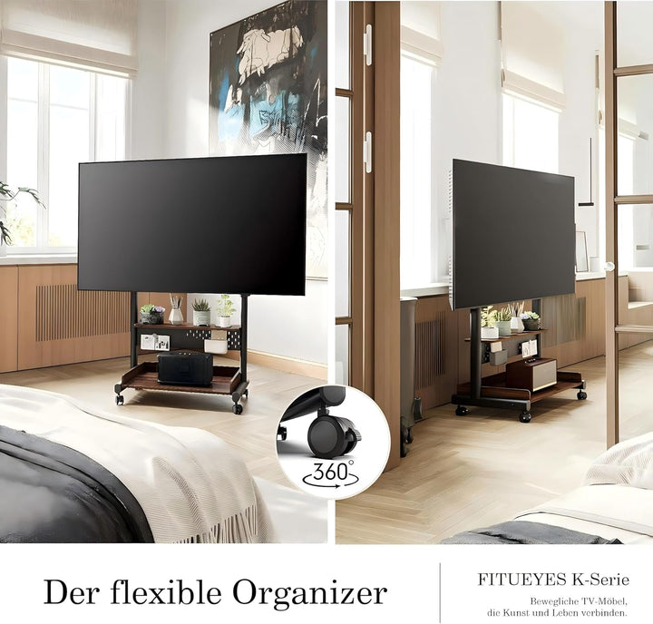 FITUEYES TV Ständer Rollbar Fernsehständer mit Rollen Bodenständer TV Rollwagen für 40-85 Zoll Ferns