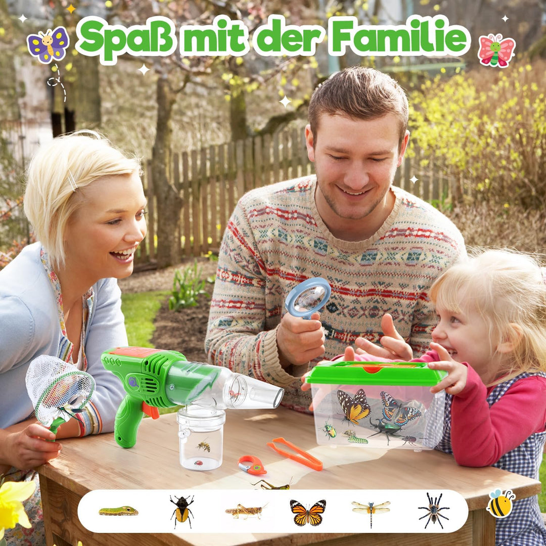 PLAY Forscherset für Kinder, Entdecker Set, Mit Insektenfänger, Insektenbox, Schmetterlingsnetz, Lup