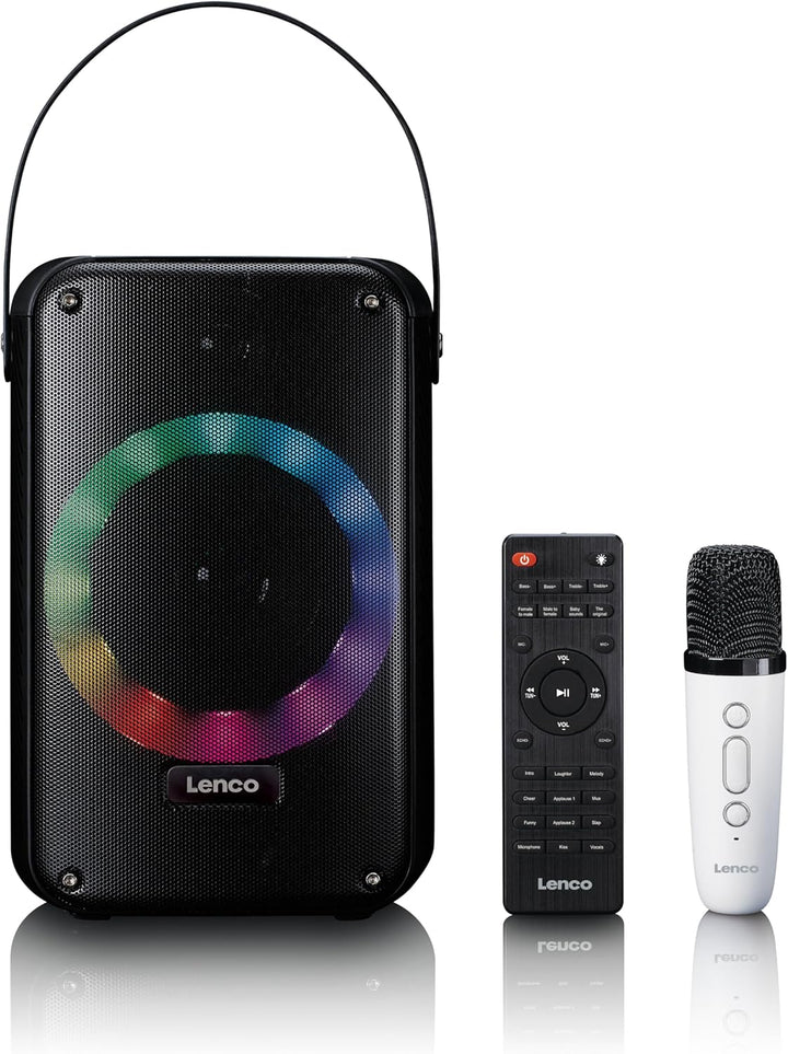 Lenco BTC-060BK - Karaoke-Set mit Bluetooth®, wiederaufladbarem Akku, drahtlosem Karaoke-Mikrofon un