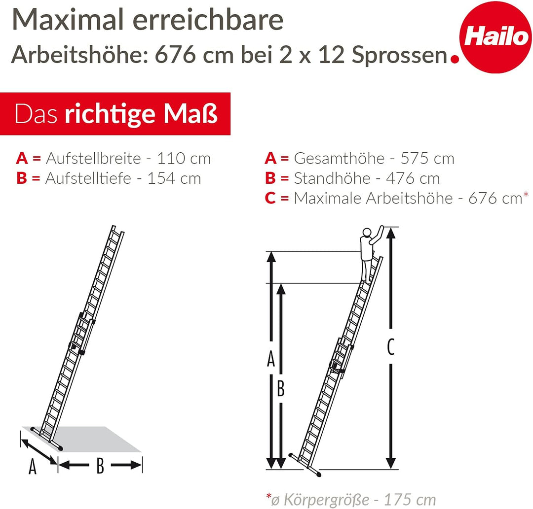 Hailo S80 ProfiStep Duo Alu-Schiebeleiter - 2 x 12 Sprossen belastbar bis 150 kg - Rastsystem mit An