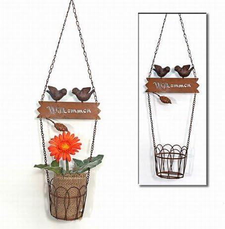 DENK Hänger 18338 Pflanzhänger Blumenampel mit Vögel Willkommen 70 cm