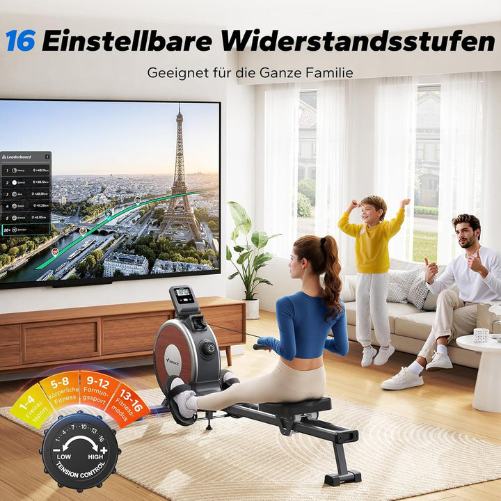 MERACH Rudergerät für Zuhause Q1S, Leises Magnetisches Rudergerät, 16 Widerstandsstufen, per App Ver
