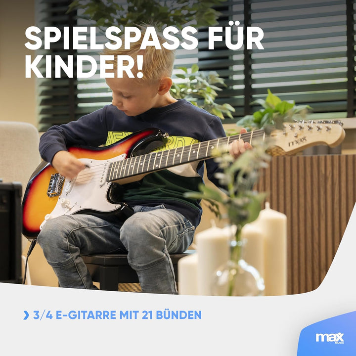 Max GigKit Junior 3/4 - Kinder E Gitarre Set, E Guitar, Elektrogitarre mit Verstärker 20 Watt, Tasch