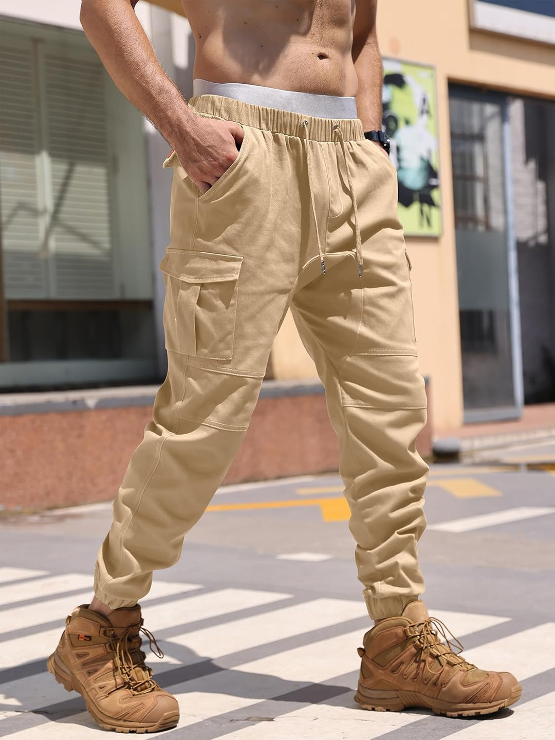 Cindeyar Herren Hosen Slim Fit Casual Jogger Sporthose Freizeithose Cargo Chino Jeans Hose XL Khaki