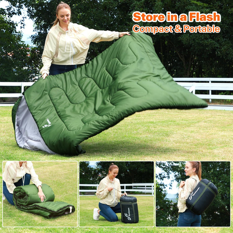 Schlafsack Outdoor: Sportneer Schlafsäcke 2 Personen Doppelschlafsack 220x150cm, 3.5kg mit 2 Kissen,