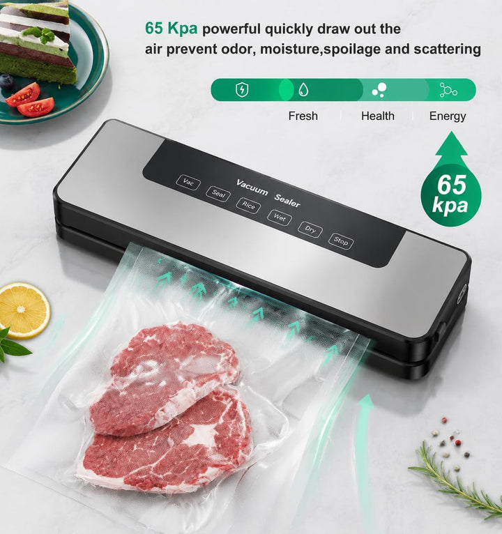 5-in-1 Vakuumiergerät für Lebensmittel mit starker Saugkraft (65 kPa), 30 mm langem Verschluss für d