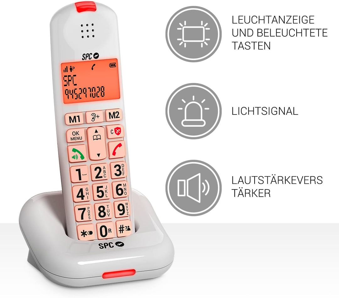 SPC Comfort Kairo - Schnurloses Telefon für Senioren mit grossen Tasten, verstärktem Ton, hörgerätek
