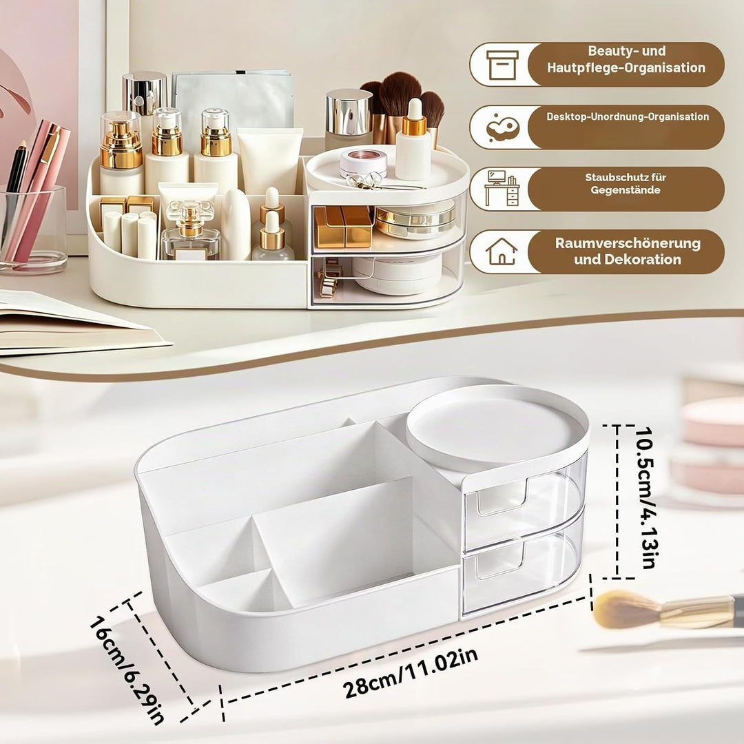 Schminktisch Organizer mit 2 Schubladen &amp; Pinselhalter, Make Up Organizer Kosmetik Aufbewahrung für