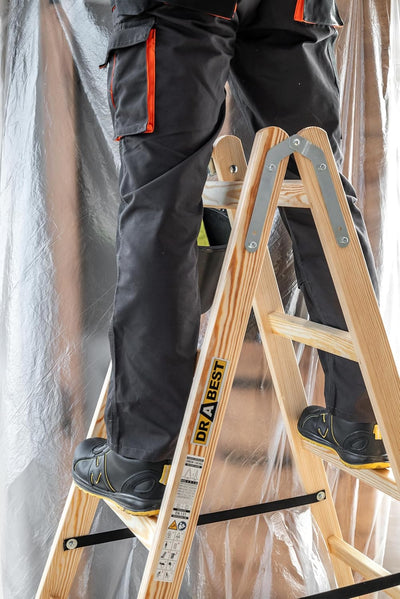 DRABEST - Holzleiter - für Malerarbeiten - 2X 5 Sprossen - m lang - bis 150 kg - Arbeitshöhe 1,53m 3
