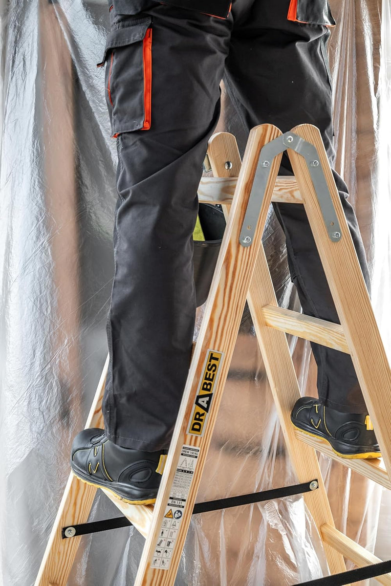 DRABEST - Holzleiter - für Malerarbeiten - 2X 5 Sprossen - m lang - bis 150 kg - Arbeitshöhe 1,53m 3