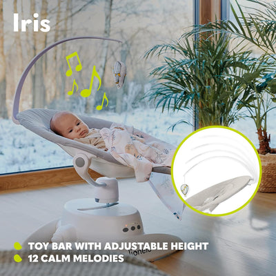 LIONELO Iris Elektrisch Babywippe 360o drehbar für Babys bis zu 9 kg Verstellbare Rückenlehne, 5 Wie