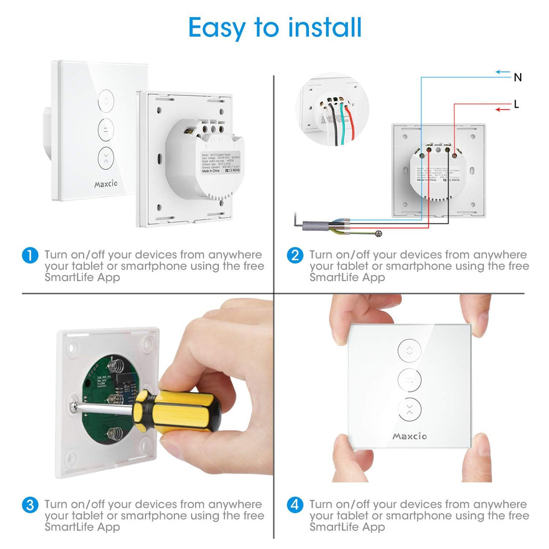 【Schaltbares LED】Smart Rolladen Zeitschaltuhr, Maxcio WiFi Jalousien Vorhang Schalter, Kompatibel mi