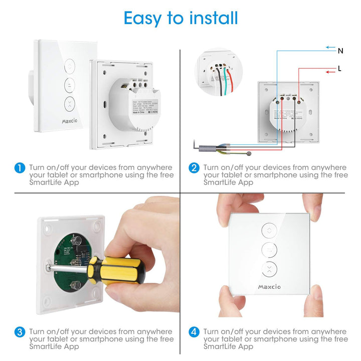 【Schaltbares LED】Smart Rolladen Zeitschaltuhr, Maxcio WiFi Jalousien Vorhang Schalter, Kompatibel mi