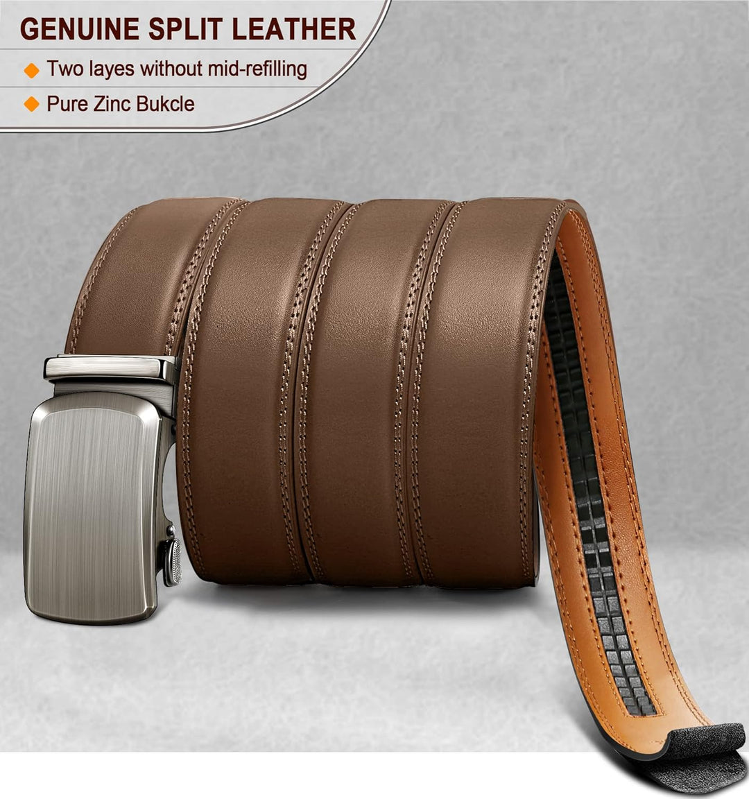 BULLIANT Gürtel Herren, Gürtel Ratsche Ledergürtel Automatikschliesse für Herren Anzug Business Klei