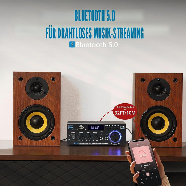 Stereo-Empfänger und Verstärker, Heim-Audio, Bluetooth, 5.0 A, Heimverstärker, FM-Radio, USB, SD-Kar