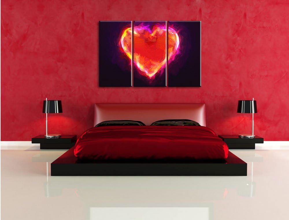 Pixxprint Herz aus Feuer Pinsel Effekt 3-Teiler Leinwandbild 120x80 Bild auf Leinwand