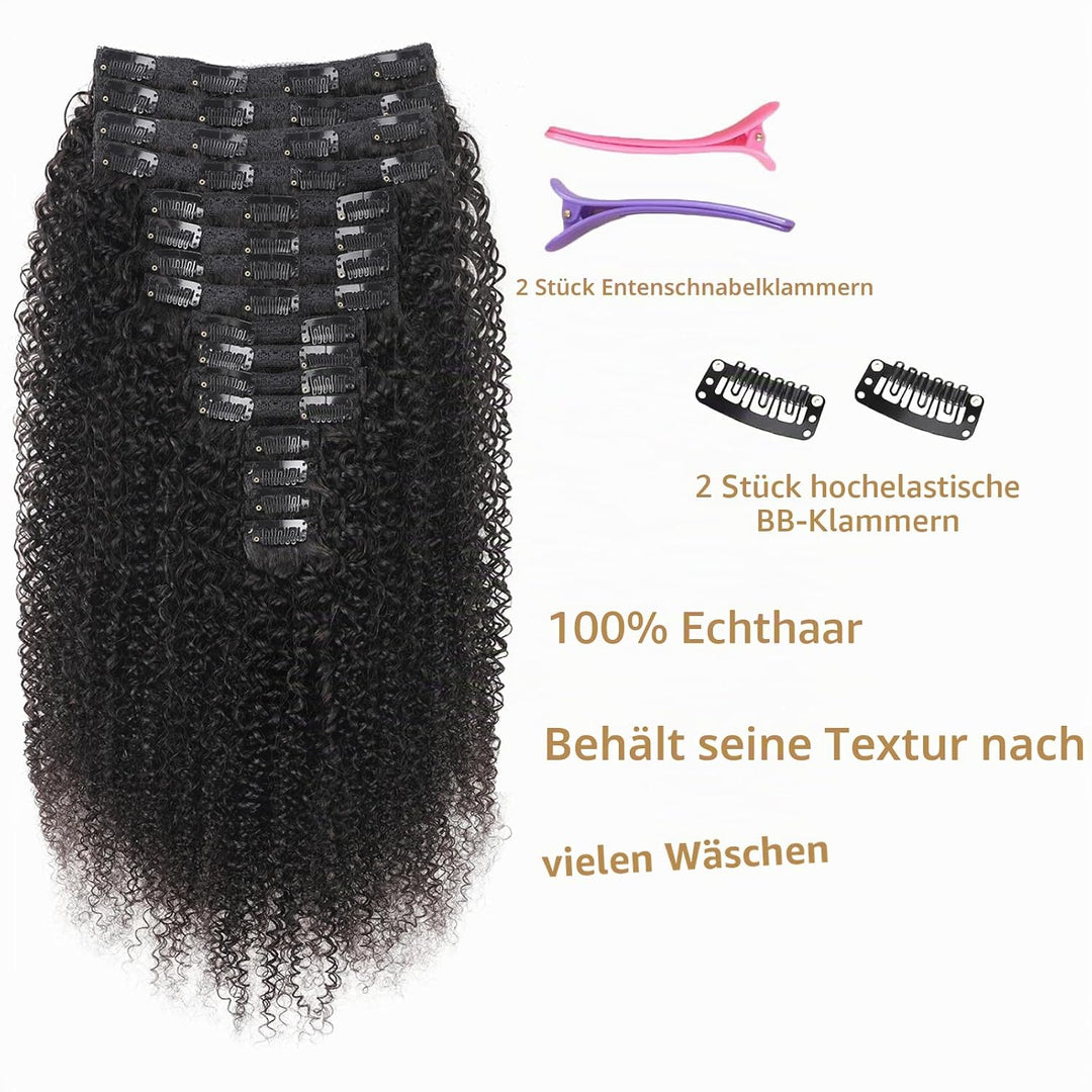 Kinky Curly Clip in Extensions Echthaar.16 Teile 240 g.Invisible Echthaar Perücke Extensions Clip in