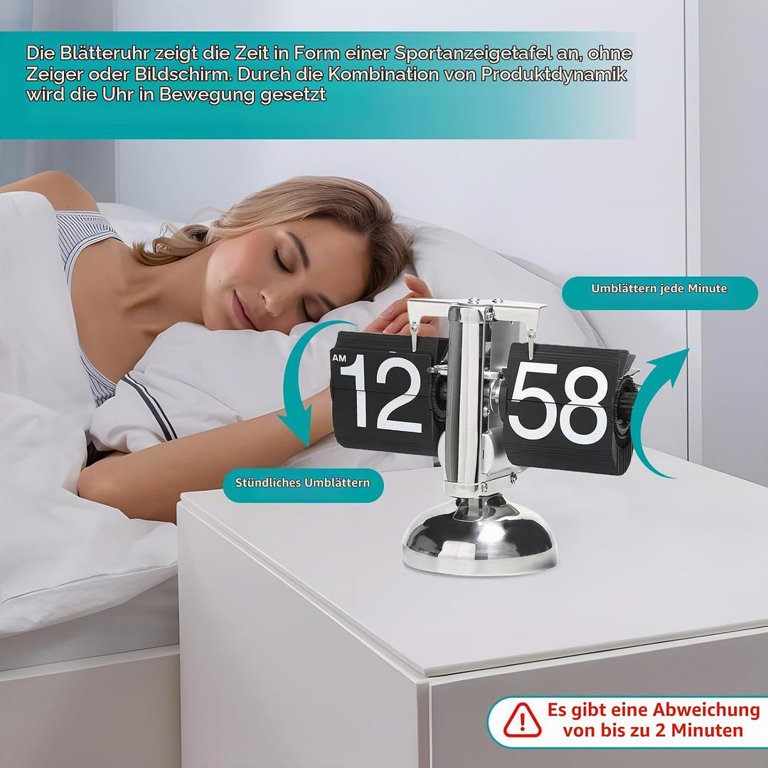 HERCHR Flip-Schreibtischuhr, Retro-Digital-Flip-Down-Uhr, Retro-Minimalist-Einfuss-mechanische Auto-