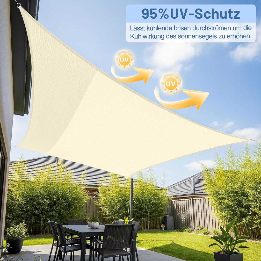 LOVE STORY Sonnensegel 2x4m mit Befestigung Set Rechteckige Creme Sonnenschutz HDPE-Stoff, Atmungsak