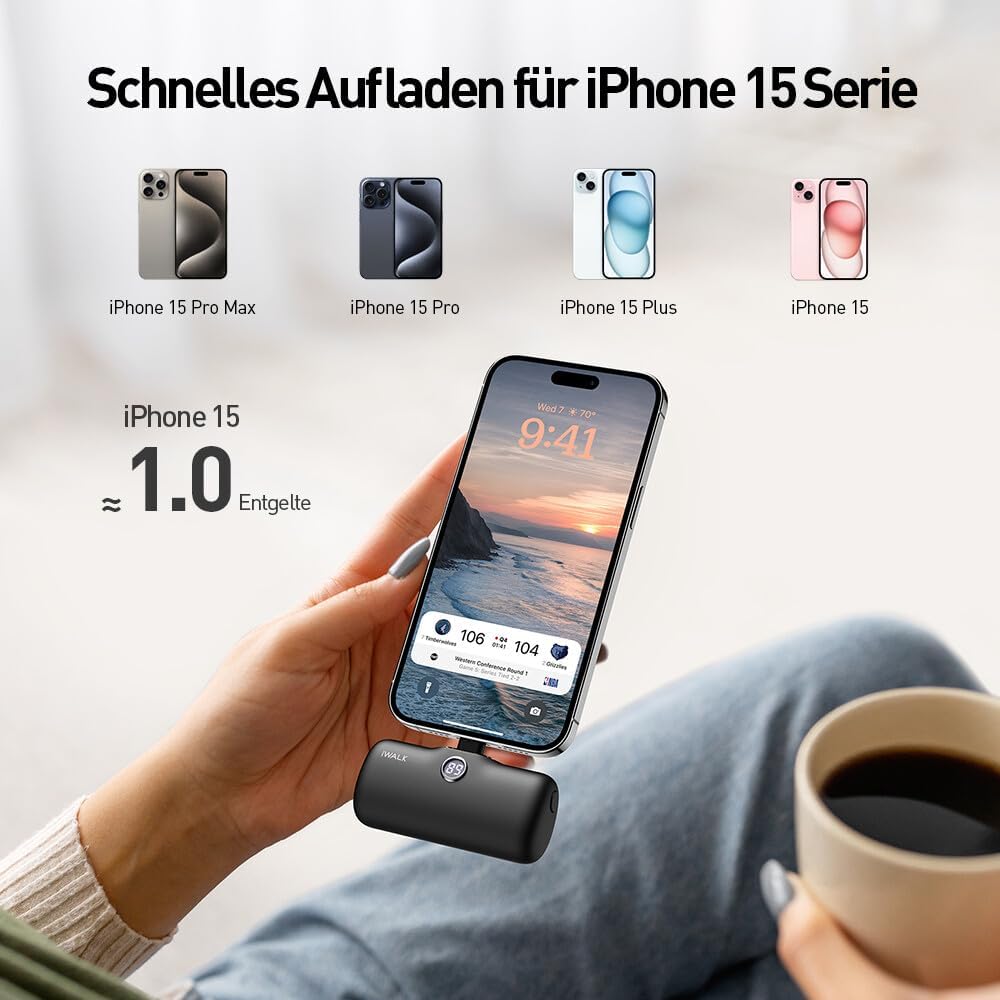 iWALK Powerbank 4800mAh,USB-C Ausgabe & Eingabe, 20W Schnellladung Tragbares Ladegerät, Petit Extern