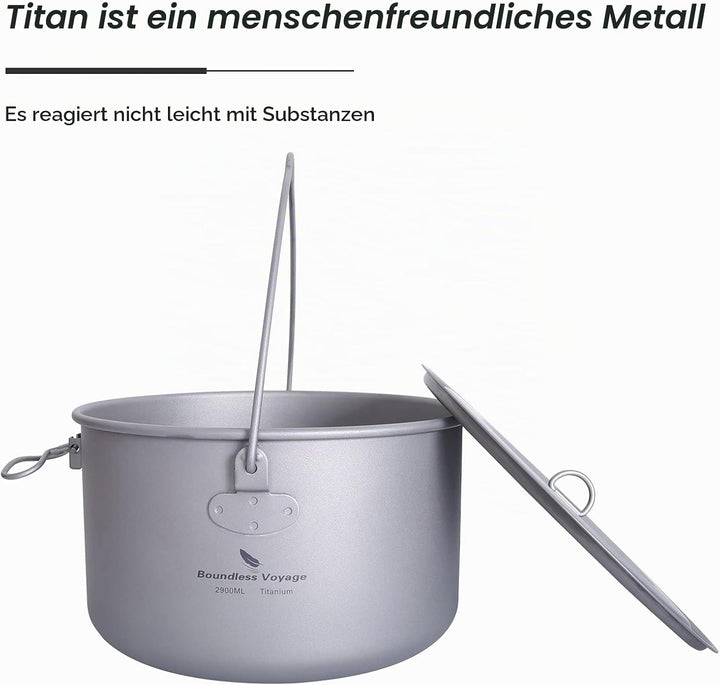 Boundless Voyage Outdoor 750ml 800ml 1100ml 1300ml Titantopf mit Deckel Folding Bail Griff Camping W