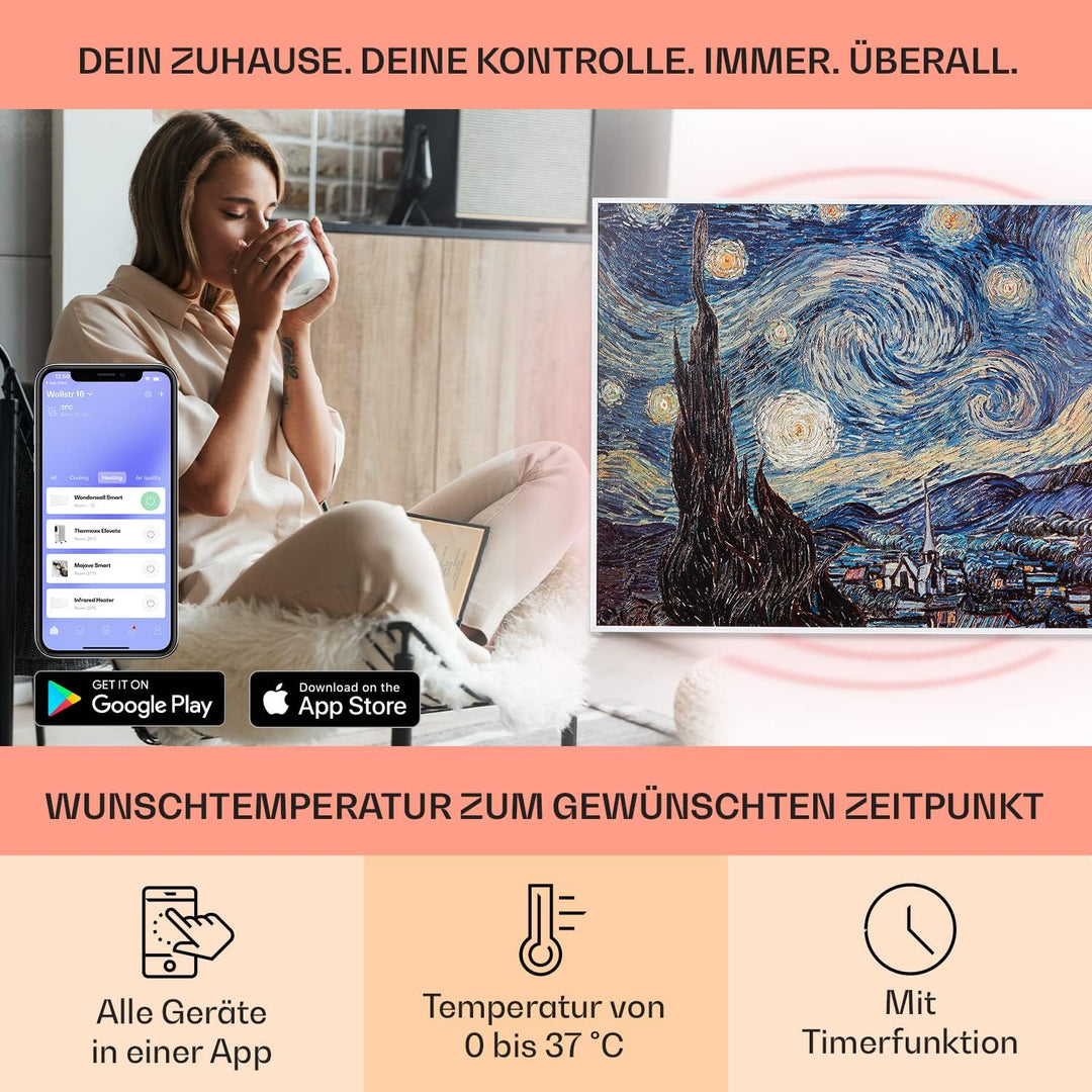 Klarstein Infrarotheizung mit Thermostat, 500W Elektroheizung, Smart Home Bild-Infrarotheizung zur W