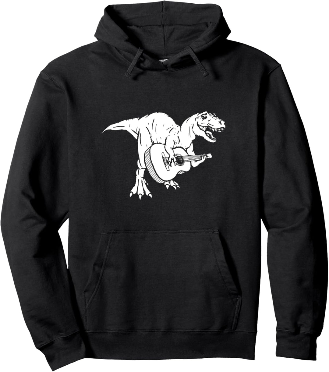 Dinosaur and Acoustic Guitar Funny Tyrannosaurus Music Retro Pullover Hoodie