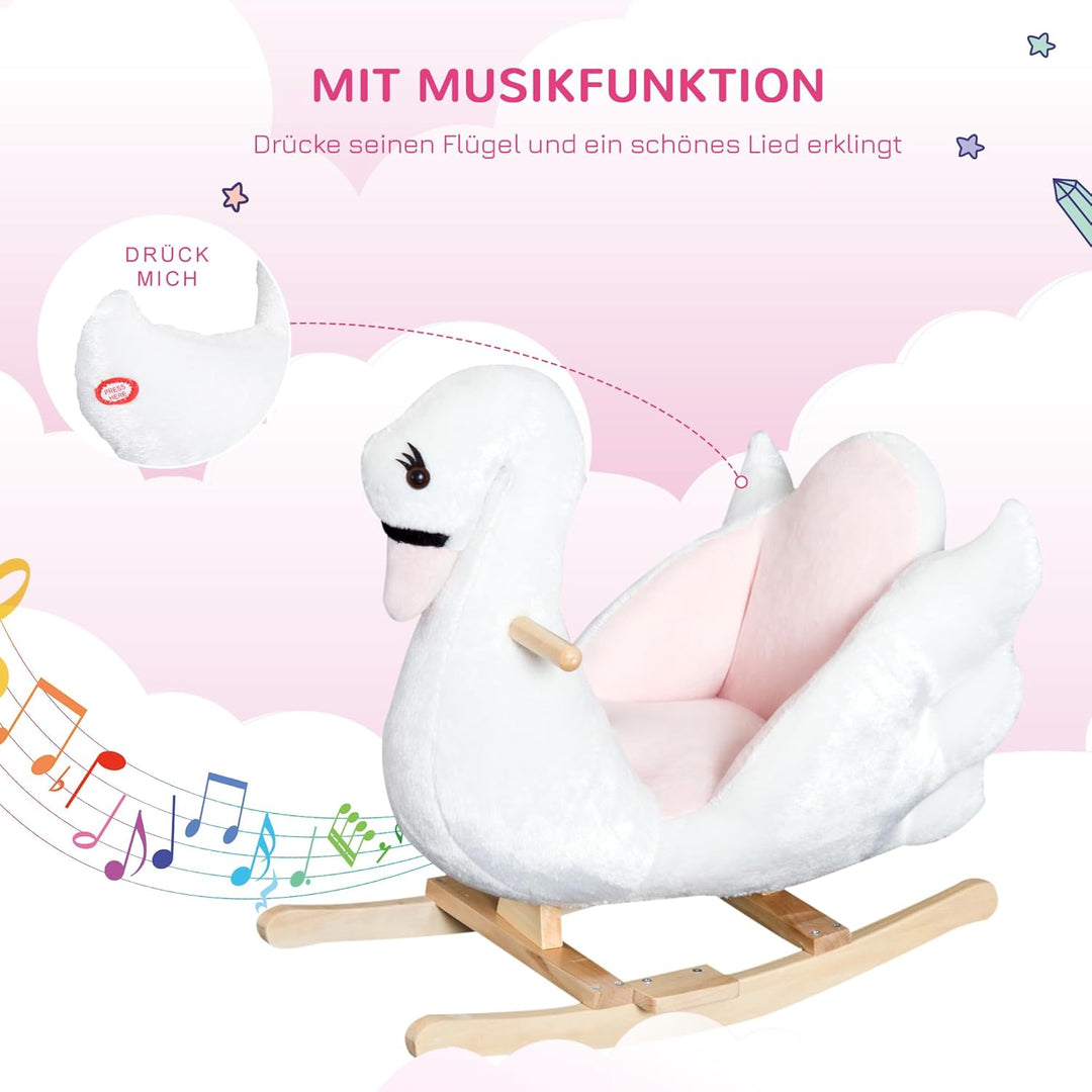 HOMCOM Schaukeltier Schaukelpferd mit Sicherheitsgurt Musik, 55 cm Baby Schaukel aus weichem Plüsch