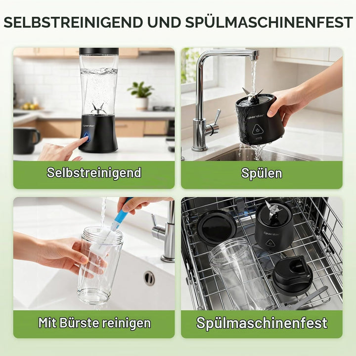 Smoothie Maker to go, 700 ml Portable Blender, 6000 mAh, Selbstreinigungsfunktion, Inklusive 6 Schar