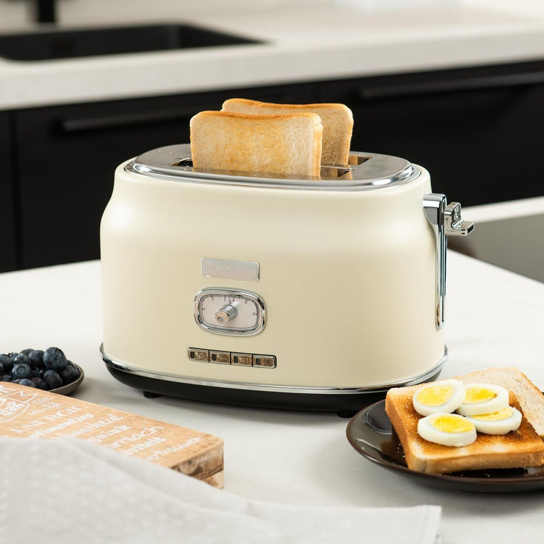 Westinghouse Retro Toaster 2 Scheiben, Abnehmbarer Brötchenaufsatz, 6 Bräunungsstufen, Brotzentrieru