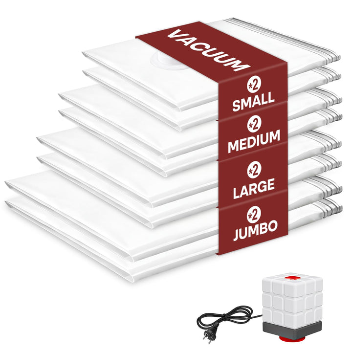 Vakuumbeutel für Kleidung mit Elektrischer Luftpumpe, 8er Pack (2klein/2mittel/2gross/2Jumbo), Wiede