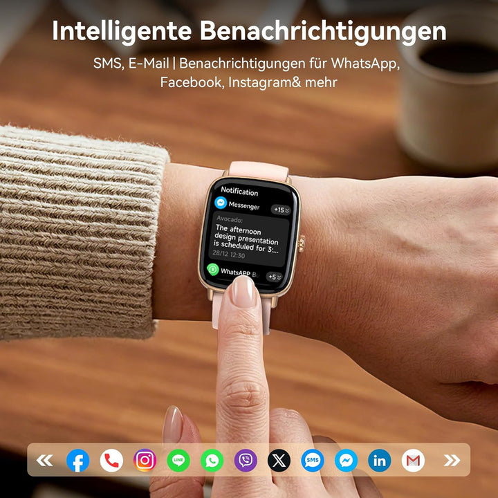 Yoever Smartwatch Damen mit Telefonfunktion - 1.85" Fitnessuhr Damen mit Herzfrequenz SpO2 Schlafmon