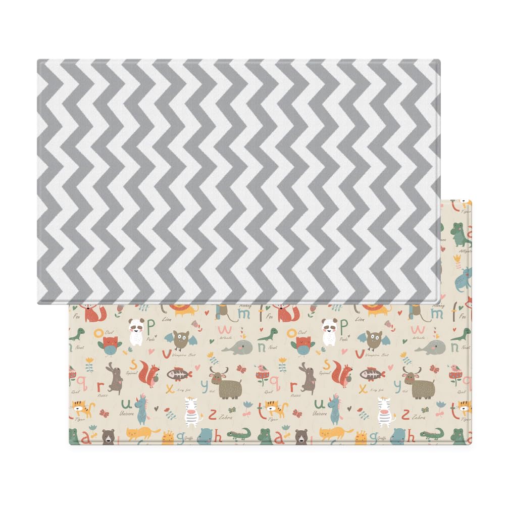 Baby MAT - PLAYMAT - DWINGULER Slim - Zigzag Grey - MEDIUM 180 * 140 * 8mm - Wendbar, Weich, Schadst