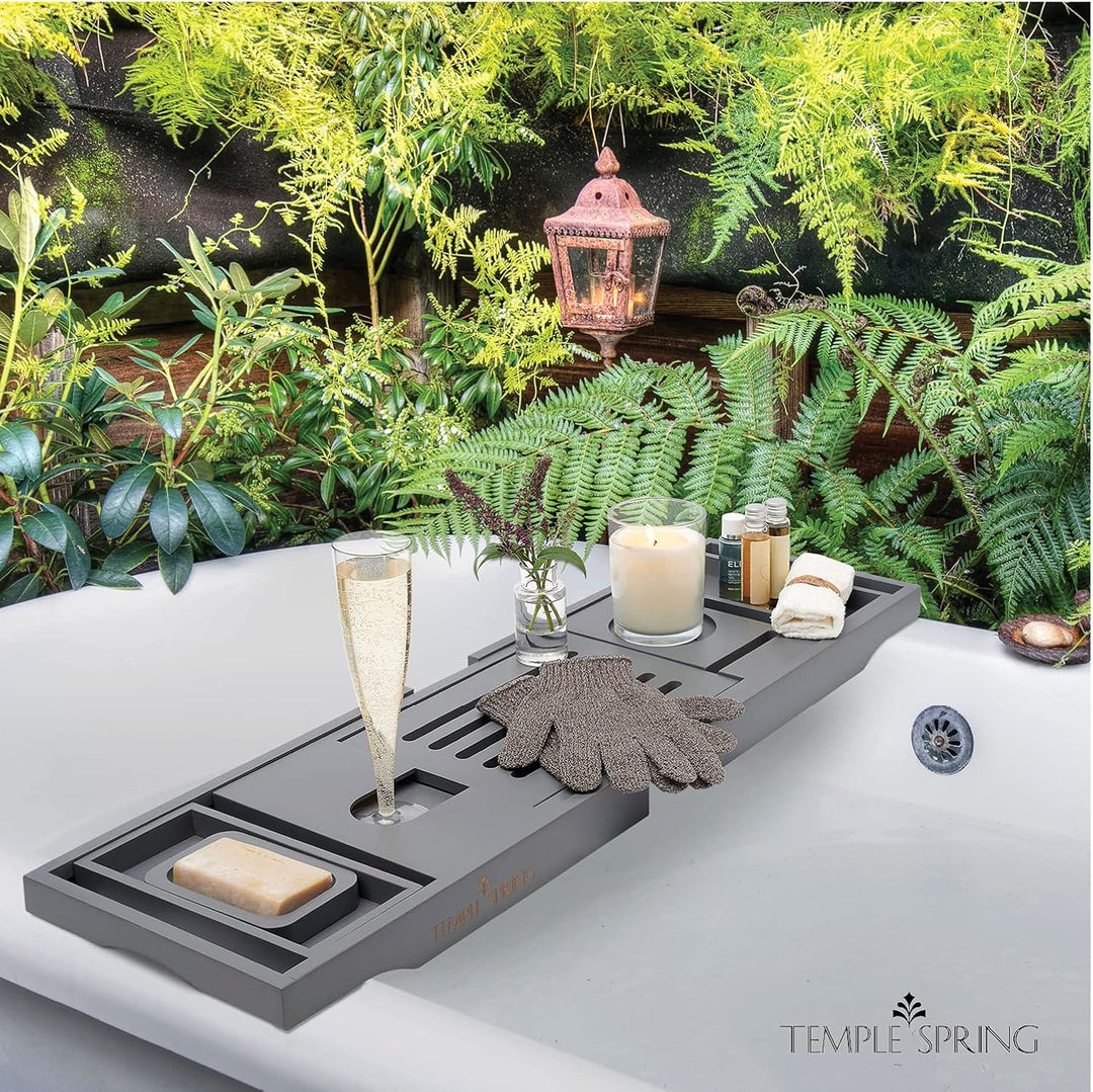 TEMPLE SPRING - Badewannenablage Bambus mit Kerzen-, Weinglas-, Buch-, Tablet-, iPad- und Telefonhal