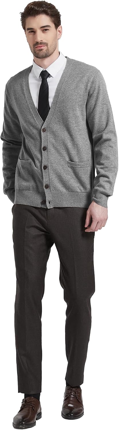 Kallspin Herren Strickjacke aus Wollmischung V-Ausschnitt Cardigan mit Knopfverschluss und Taschen H
