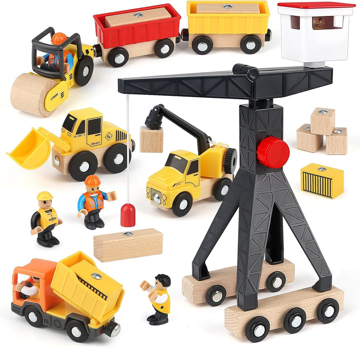 Vanplay Baustellenfahrzeuge Kinder Kran Spielzeug Holzspielzeug Baustelle Spielzeug ab 2 Jahre Junge