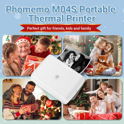 Phomemo M04S 110mm Mini Drucker Tragbarer – 300DPI Taschendrucker Bluetooth Thermodrucker für Handy,