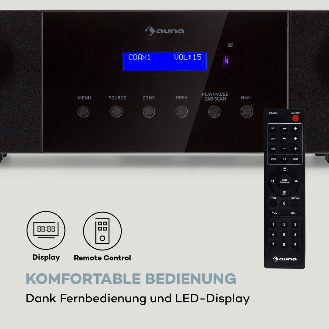 Auna AMP-4000 DAB HiFi-Stereo-Verstärker, DAB+-Radio, USB Fernbedienung, Amplifier mit LED-Display,