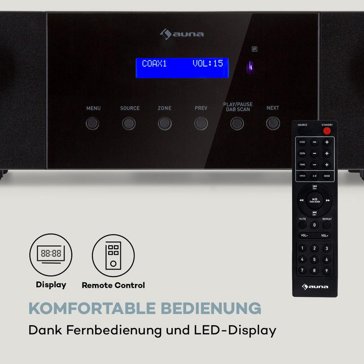 Auna AMP-4000 DAB HiFi-Stereo-Verstärker, DAB+-Radio, USB Fernbedienung, Amplifier mit LED-Display,