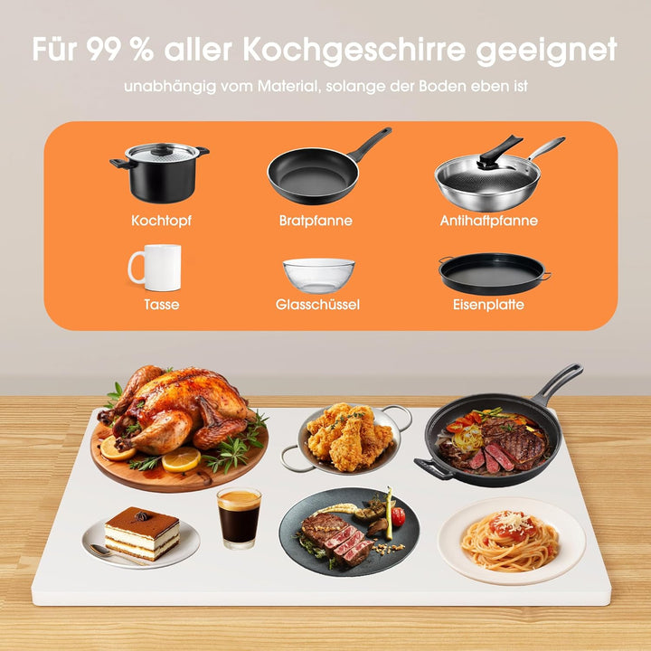 Byecold Warmhalteplatte 350 W, Wärmeplatte Elektrisch 60×40 cm, Graphen Speisewärmer, Touch Tasten,