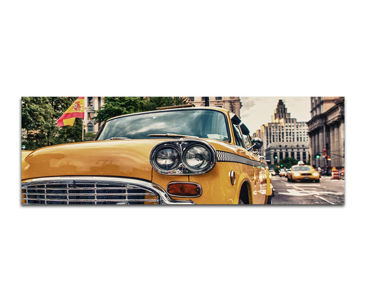 Paul Sinus Art Panoramabild auf Leinwand und Keilrahmen 150x50cm New York Strasse Gebäude Taxi alt V