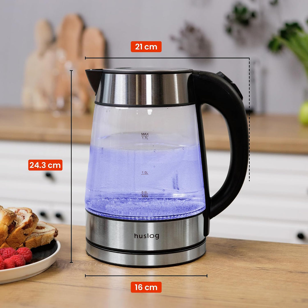 Wasserkocher Glas 1,7 Liter, 2200 Watt, LED-Beleuchtung, 100% BPA Frei, Verdicktes Glas Wasserkocher