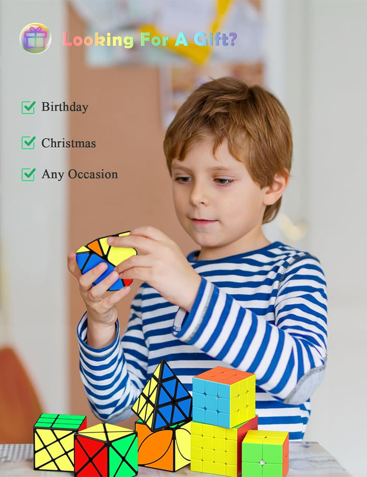 ROXENDA Speed Cube Set 8 Packs Zauberwürfel as Christmas Birthday Gifts | mit Tutorial,2x2 3x3 4x4 P