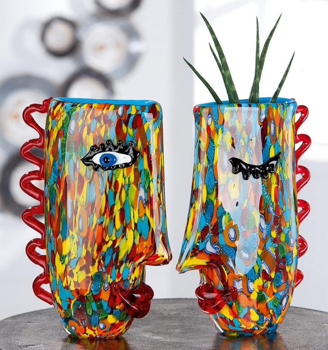 GILDE GLAS art Design Vase Froozen - Gesicht Face - durchgefärbtes Glas - mundgeblasen - Höhe 30 cm