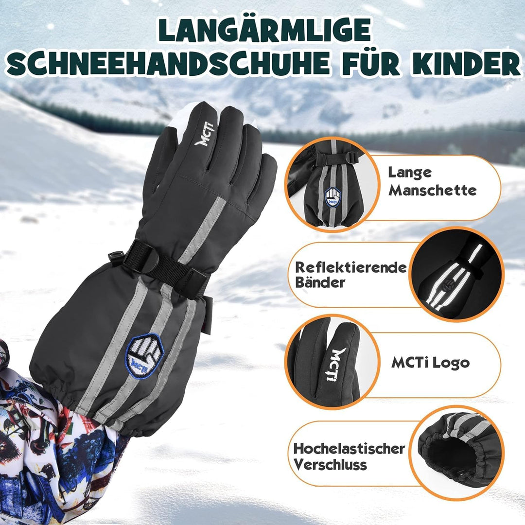 MCTi Kinder Skihandschuhe Wasserdicht Warm Schnee Winter Handschuhe Lange Stulpe Fleece gefüttert mi