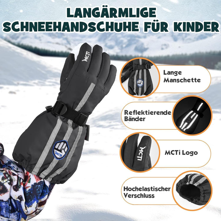 MCTi Kinder Skihandschuhe Wasserdicht Warm Schnee Winter Handschuhe Lange Stulpe Fleece gefüttert mi