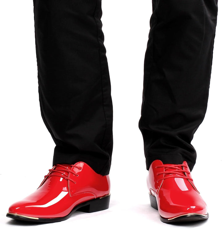 zpllsbratos Herren Lederschuhe Lackschuhe Derby Schnürhalbschuhe Oxford Hochzeit Schuhe 38-48, Rot
