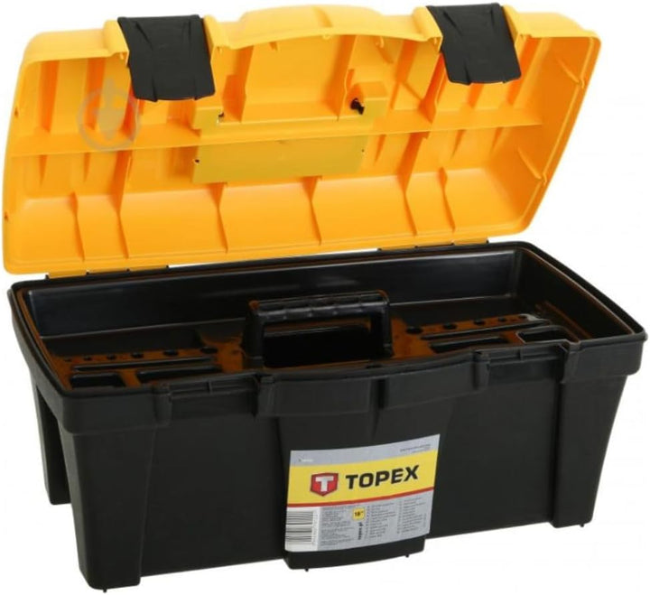 TOPEX Werkzeugkasten 18" (44 x 22 x 22 cm) Organizer, Kunststoffklammern, Kunststoffgriff, Buckle, L